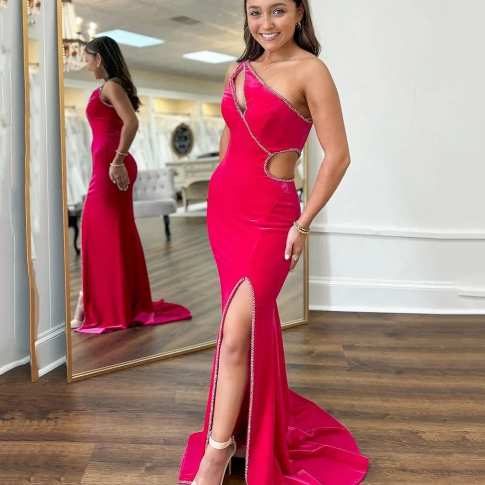 Camellia Sexy Mermaid Party Dresses One Shoulder Split Cut-Out Gowns Floor Length New Arrival Prom Dress فساتين سهرة