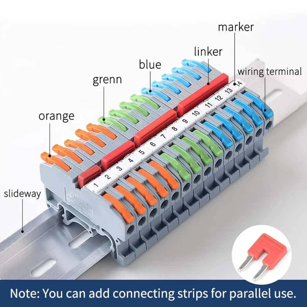 10Pcs CMK420 Din Rail Terminal Block 4mm2 11AWG DIN Mount Design Lever Type Rail Connector 450V 32A Color Coded Terminals
