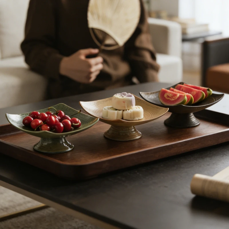 Vintage High Foot Fruit Plate Exquisite Ceramic Fruit Plate Dessert Plates Dried Tray Household Tableware Elegant Serving Plates