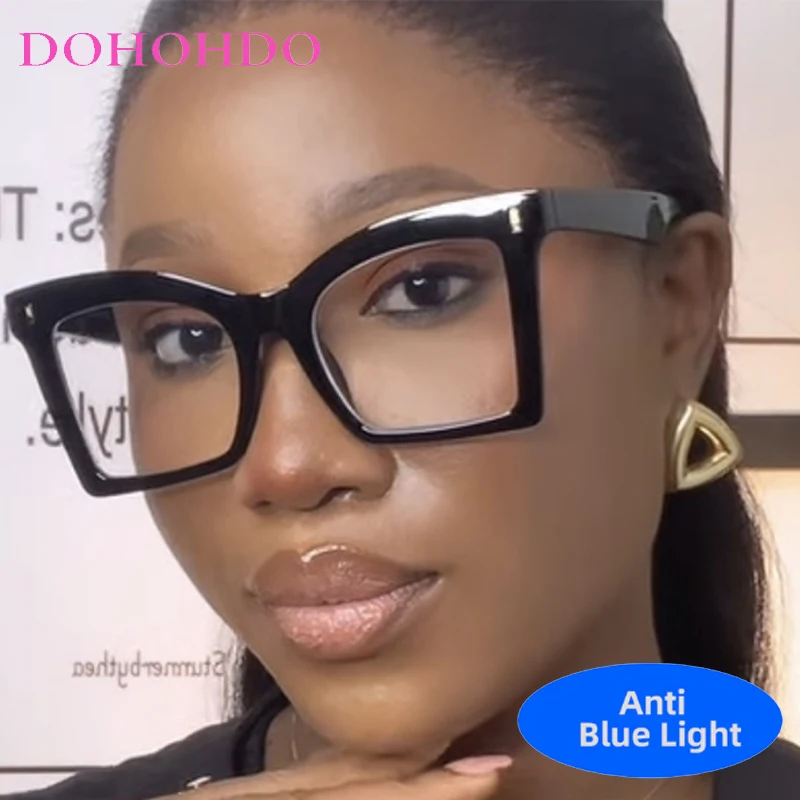 Punk Personality Anti-Blue Light Oversized Cat Eye Square Frame Rivets Glasses Computer Read Eye Protection Luxury Brand Eyewear