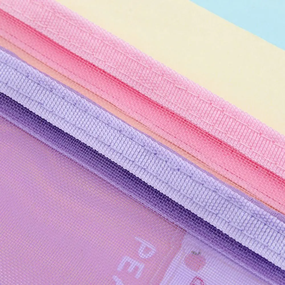 Simple Cute Mesh Pencil Case Cartoon Creative Stationery Storage Bag Breathable Nylon Mesh Cosmetic Storage Bag Student