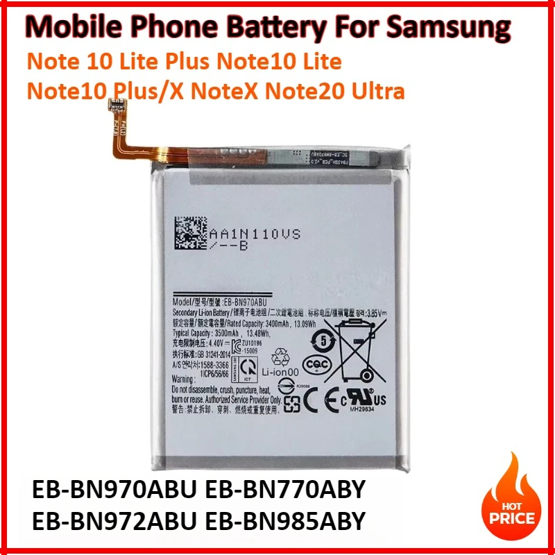 

EB-BN970ABU EB-BN770ABY EB-BN972ABU Battery For Samsung Galaxy Note 10 Lite Plus Note10 Lite Note10 Plus/X NoteX Note20 Ultra