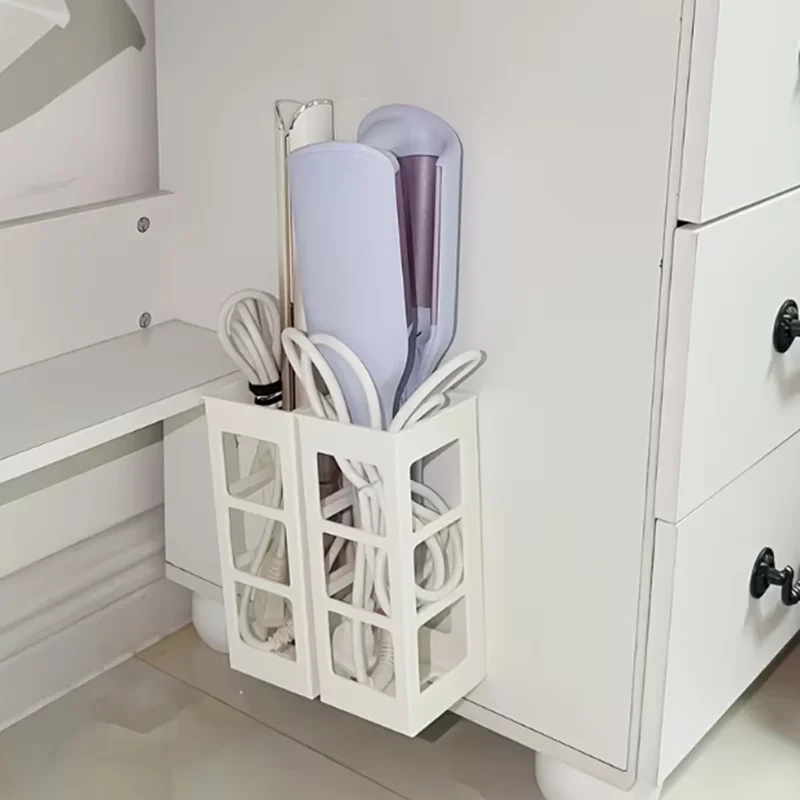 Aufbewahrungsbox für Lockenwickler, Wandmontierter Haarpflege-Werkzeug-Organizer, Unterteilter Stauraum mit bohrfreiem Design – Detail 4