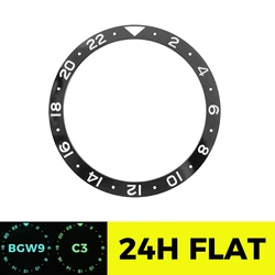 38mm C3 Lume Black Ceramic Bezel Insert Flat Ring Replacement – Ideal for SKX007 SKX009 Watches with 24H GMT Functionality