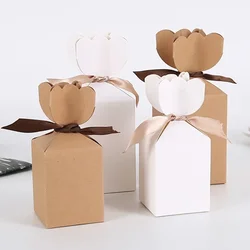 10Pcs Vase Kraft Paper Box With Ribbon Candy Chocolate Packaging Boxes Birthday Christmas Party Wedding Gift Box For Guest
