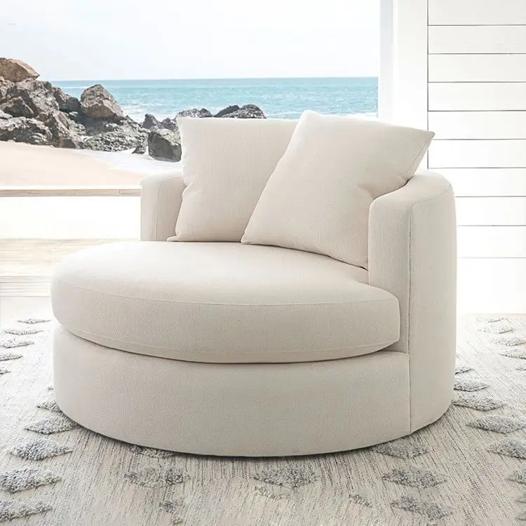 Rotatable Round Sofa Chair Technology Cloth Round Leisure Chair Living Room Bedroom Office Single Round Sofa Chair