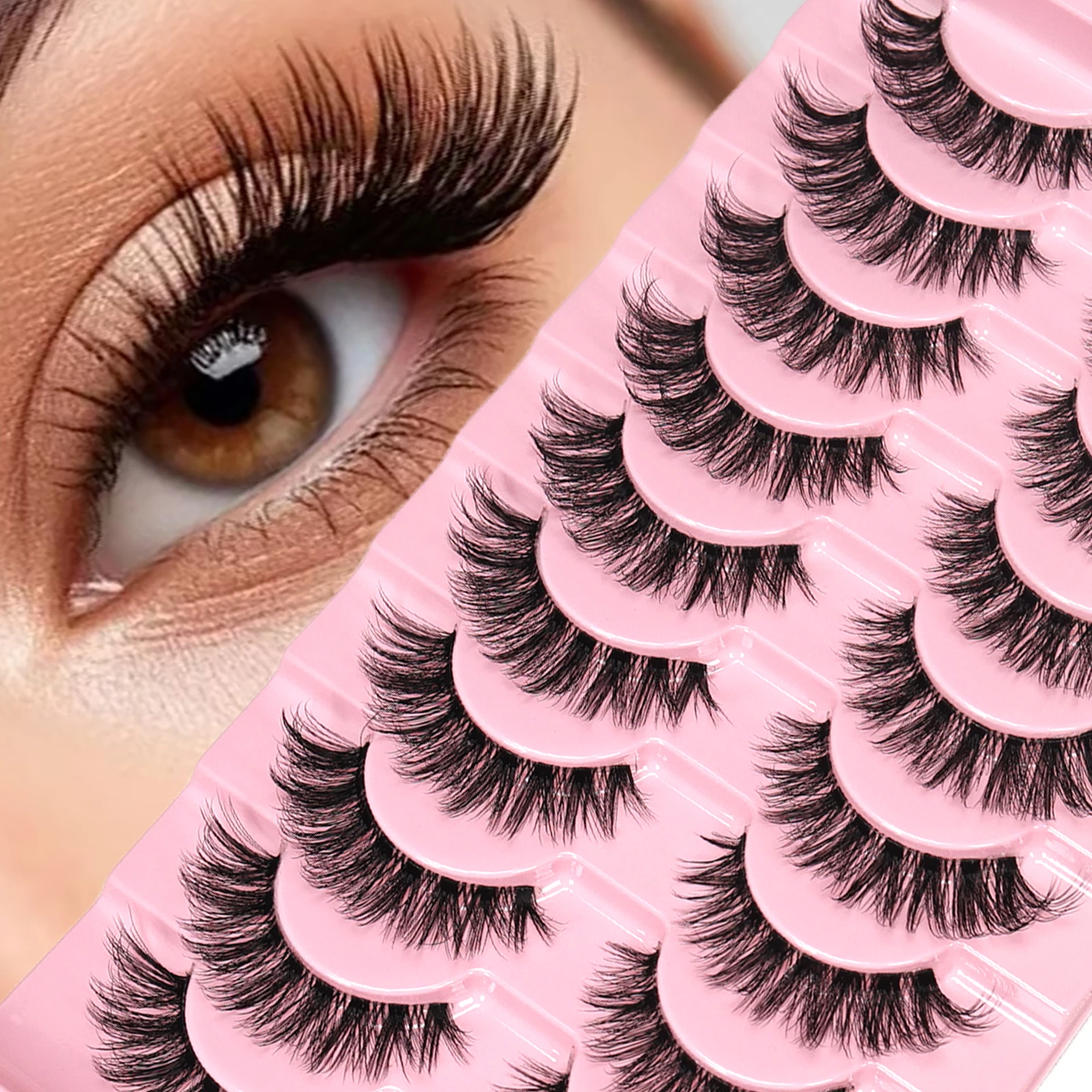 D Curl 3D False Eyelashes 10 Pairs Fluffy Volume Lashes Strips Ideal for Daily & Special Occasion Makeup