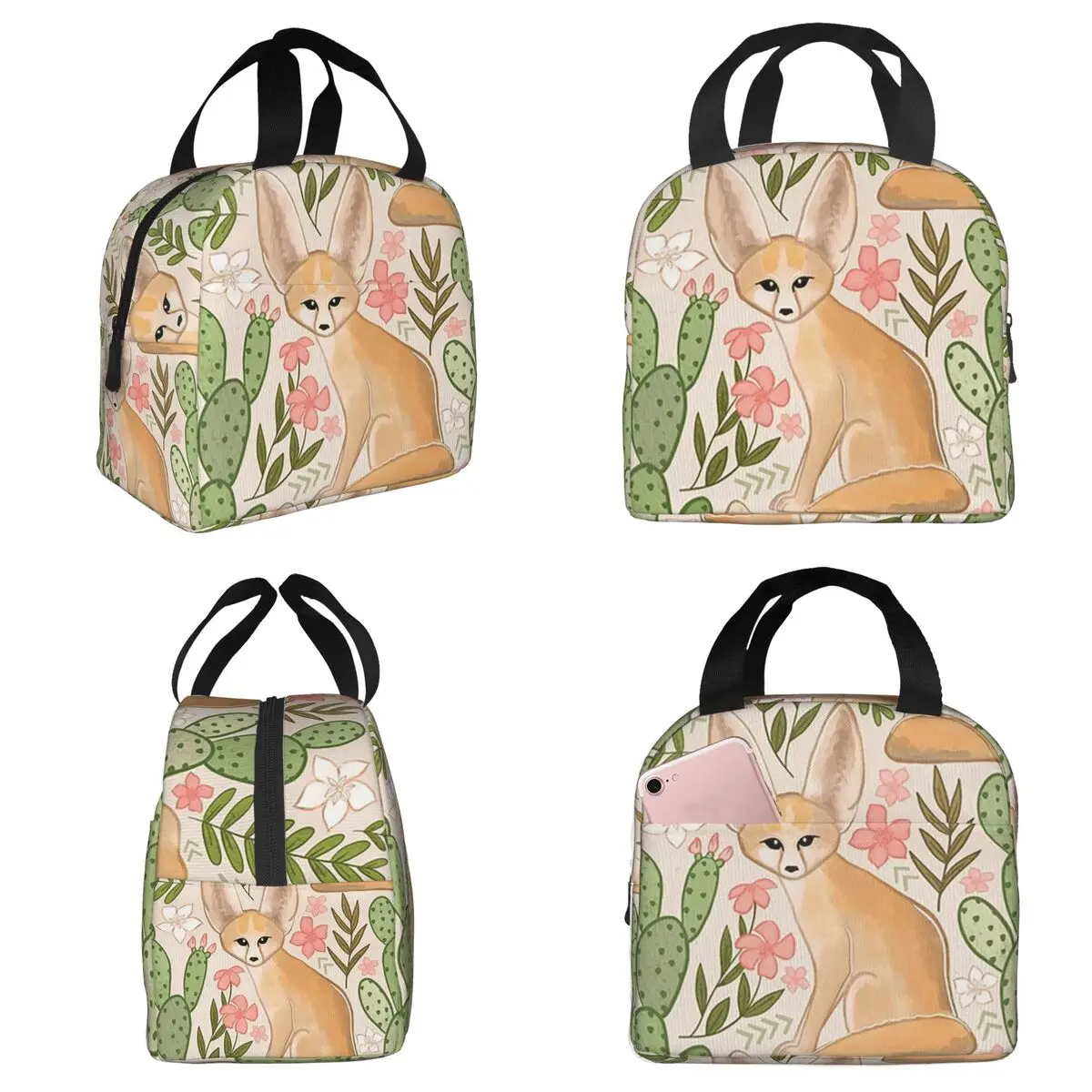 Cute Fennec Fox In Desert Insulated Lunch Bag for Kids School Cooler Thermal Food Box Tote Leakproof Lunch Boxes Container