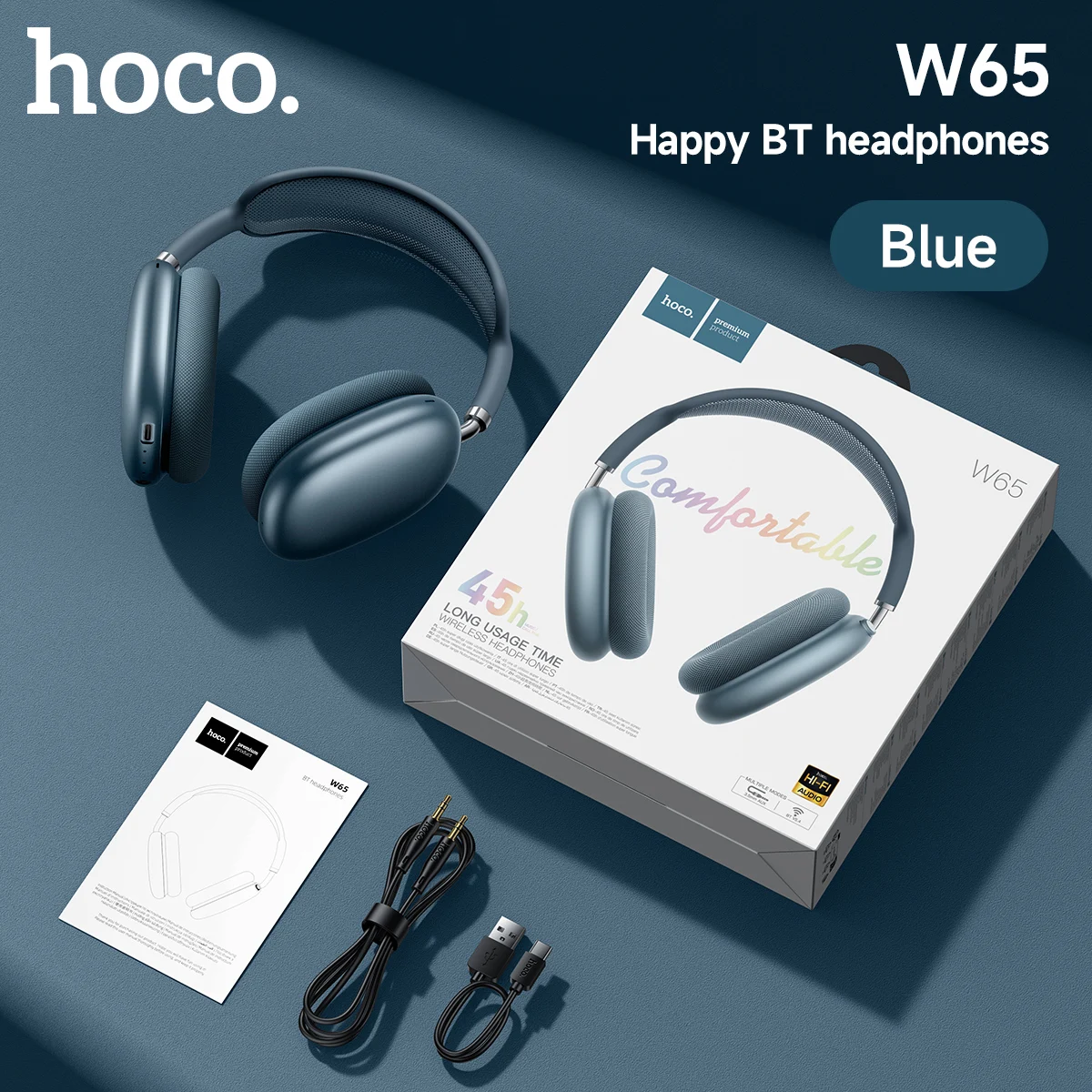 HOCO W65 Bluetooth-Kopfhörer, Over-Ear, kabellos, große Ohrhörer, HiFi-Sound, Sport-Headsets mit Lautstärkeregler, Air Earbuds Max – Detail 6