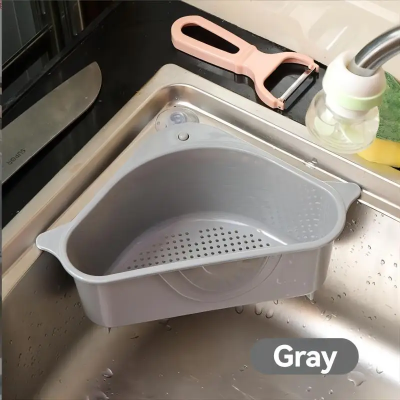 Kitchen Sink Triangle Drainage Basket Suction Cup Wash Basin Water Filtering Rack Dish Sink Rag Storage Basket