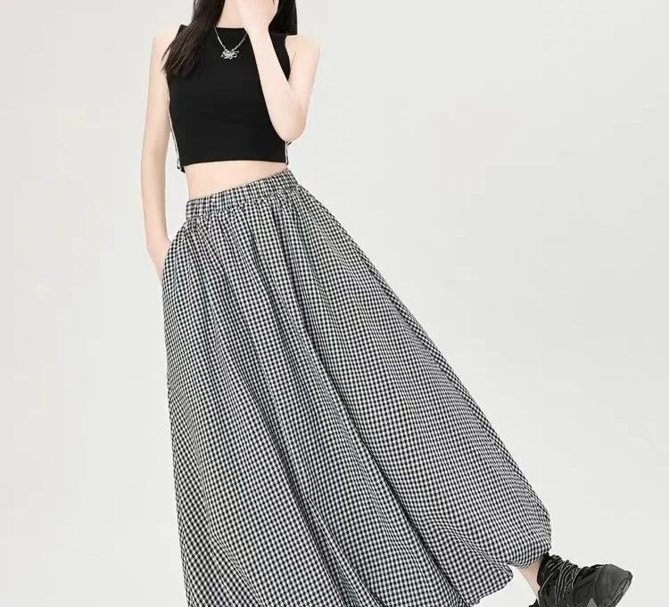 

Skirt 2025 Autumn and Winter Four Seasons Show Thin Height Cake Black and White Plaid Dress