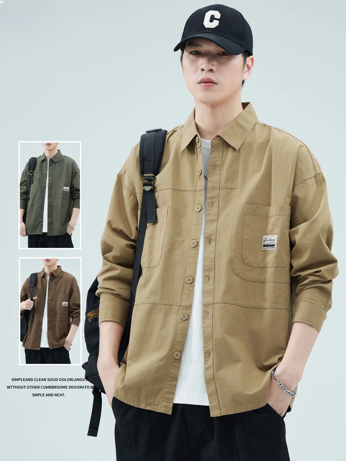 

Мужская рабочая одежда для ранней осени, свободный крой, хлопок, классический воротник, весна-осень, стильная повседневная верхняя одежда