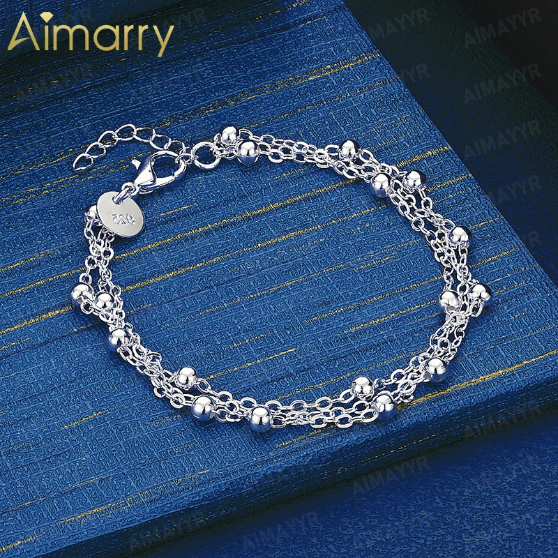 925 Sterling Silver Light Luxury Multi-layer Round Bead Bracelet for Women's Banquets and Weddings High-quality Fashion Jewelry