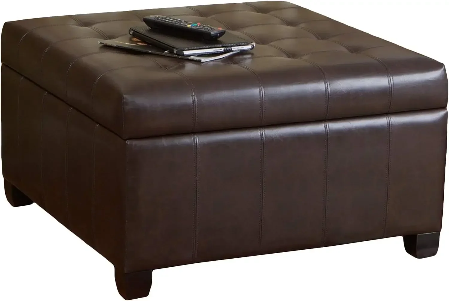 Christopher Knight Home Alexandria Bonded Leather Storage Ottoman, Marbled Brown