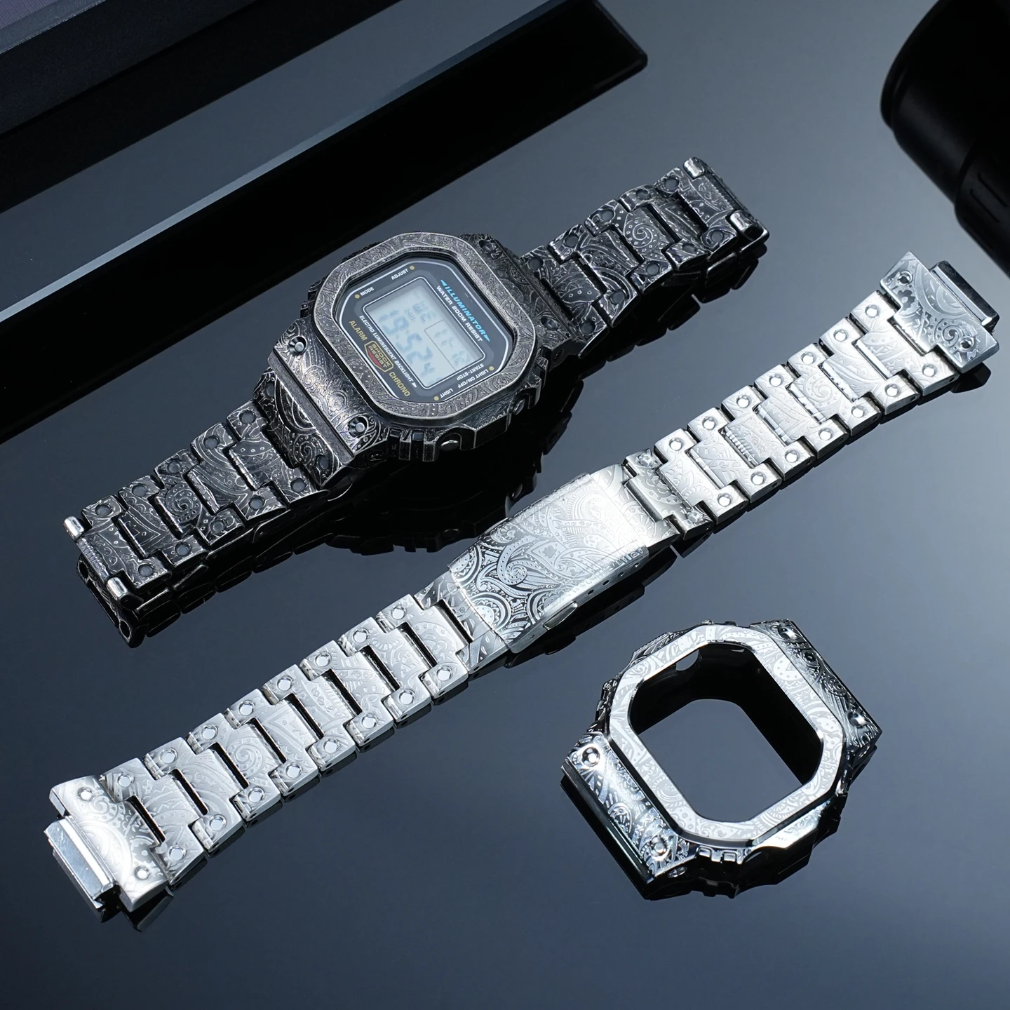 Paisley Pattern Stainless Steel Case & Strap Mod Kit For Casio G