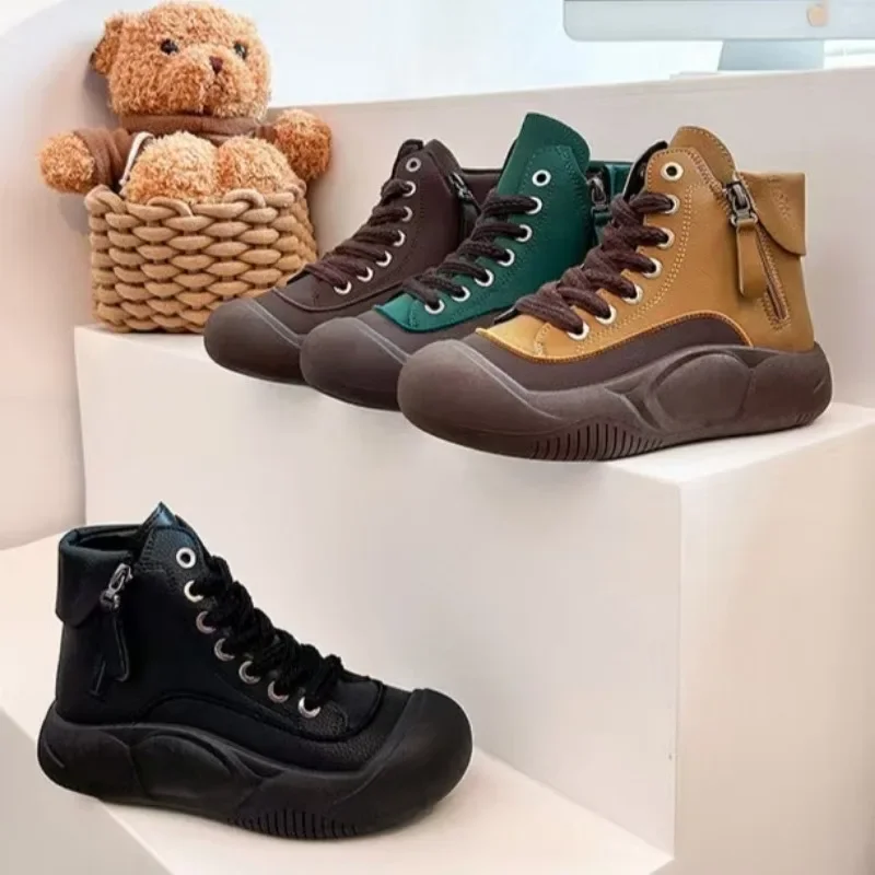 Women's Shoes on Sale High Quality Lace Up Women Boots Spring Autumn Round Toe Mixed Colors Short Barrel Platform Boots