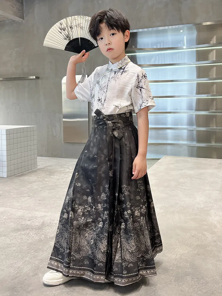 

Boys Summer Hanfu Set Child Size Traditional Chinese Style Clothing Trendy Tang Suit Male Children's Outfit 5-14 Years Old