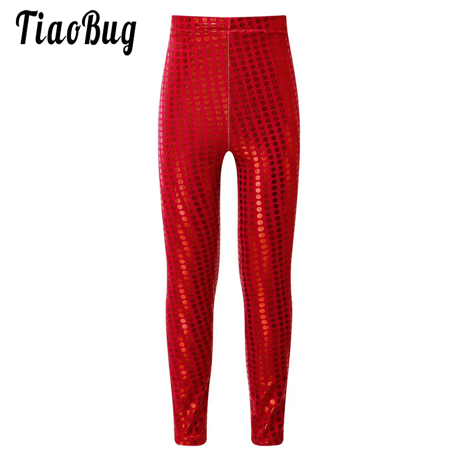 

Kids Girls Shiny Dots Leggings Long Pants Dance Sport Yoga Workout Wear Elastic Waistband Trousers Party Performance Costume