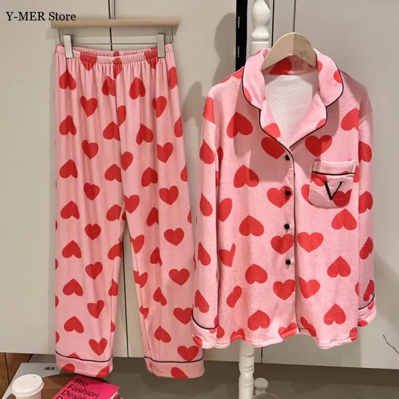 

Print Velvet Pajama Set Autumn Winter Long Sleeve Button Up Lapel Collar Top Pants Sleepwear Loungewear Pyjama Femme 2Pcs