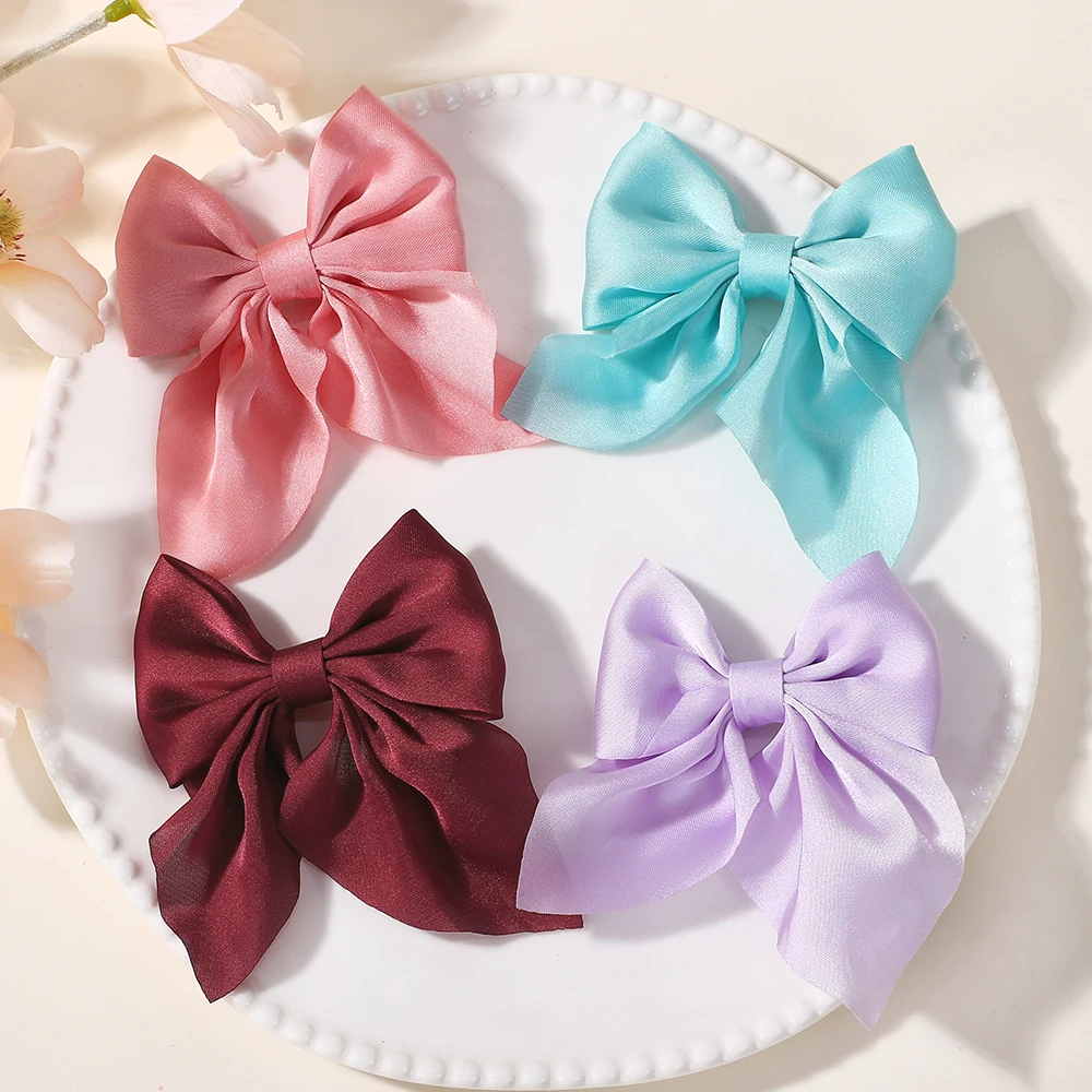 2pcs 3.3inch Solid Color Hair Bows With Clips For Girls Ponytail Hairgrips Headwear Baby Hair Accessories Baby Hair Clips Gifts