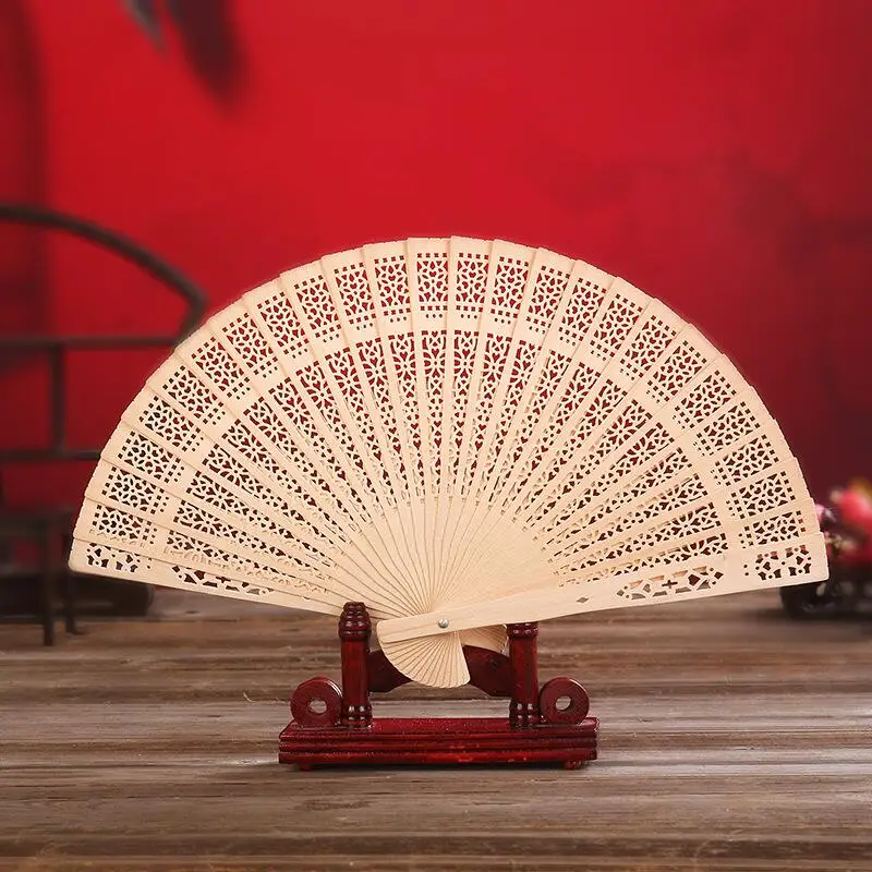 1Pcs Rustic Retro Wood Folding Hand Fan Wooden Chinese Style Folding Bamboo Fan Decoration Wedding Gifts For Guests Party Favors