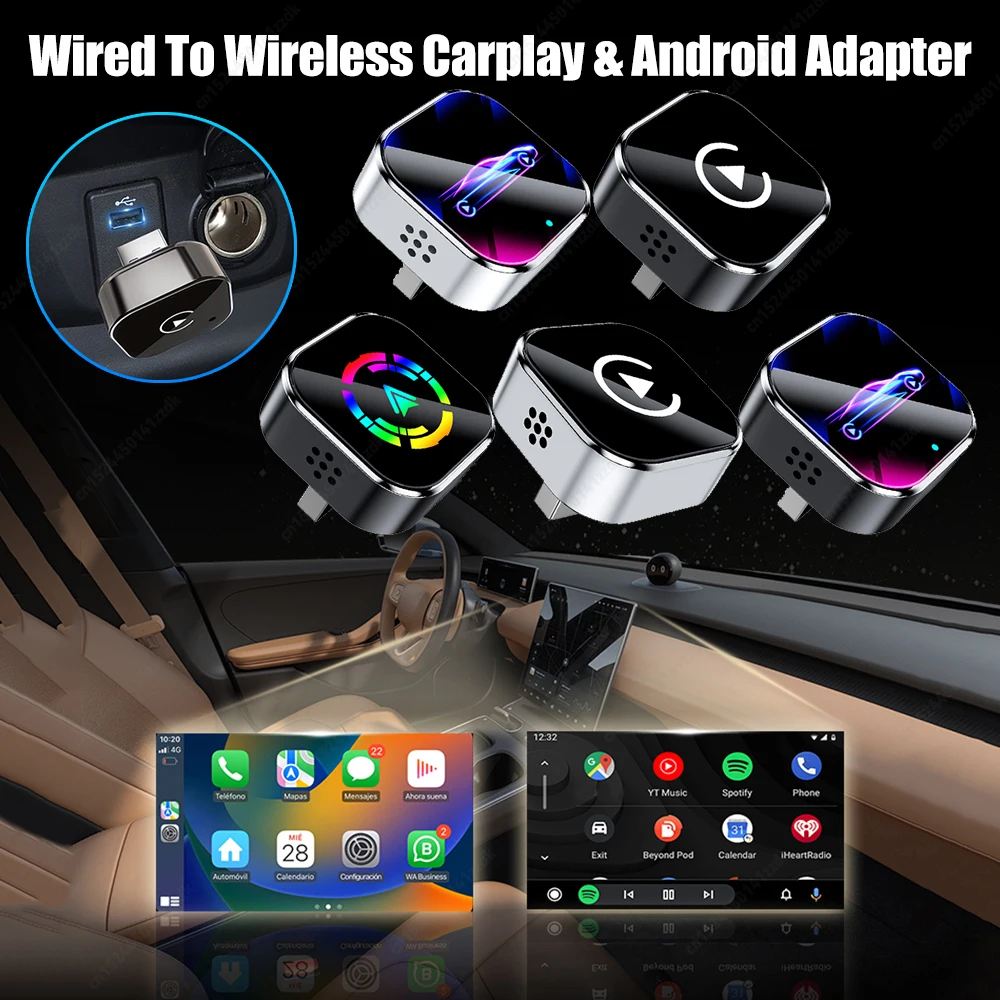 

Беспроводной адаптер Carplay 2 в 1, Android Auto Smart Dongle WIFI для iphone, телефона Android, Volvo Benz Mg Kia Chery