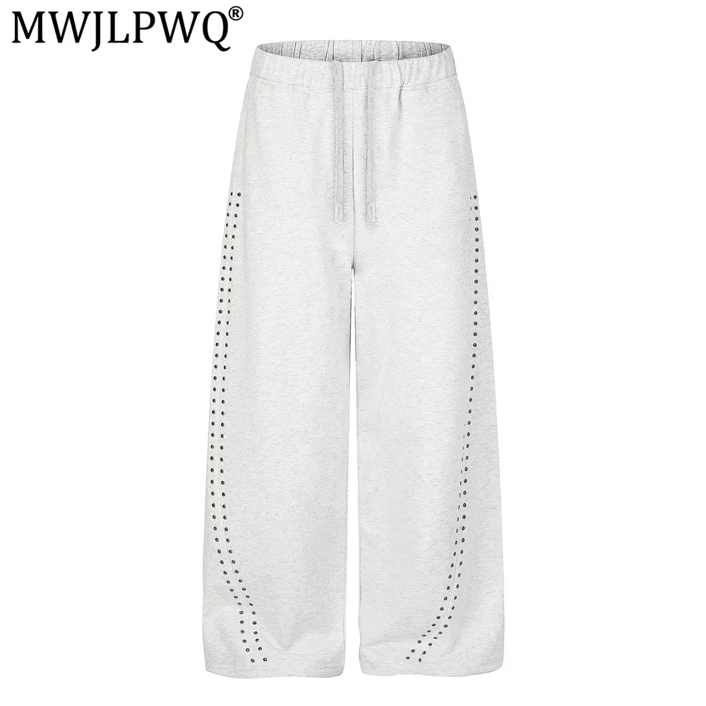 MWJLPWQ Rivets Rhinestones Loose Casual Pants High Street Trend Men's Sweatpants Vibe Personality Design Wide-Leg Trousers 20875