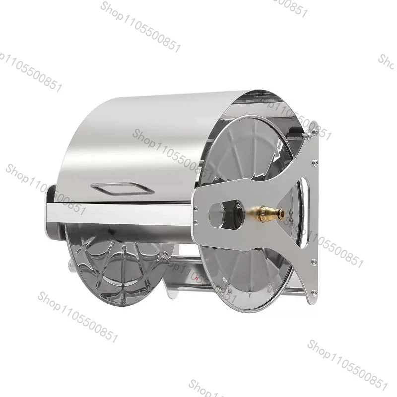 Wall Mounted Stainless Steel Garden Hose Reel Holder with Cover for Car Washing and Watering