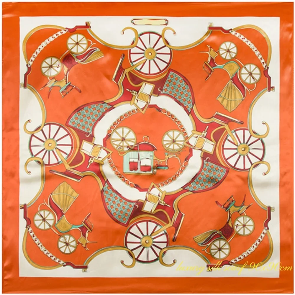 Valentine\'s Day gift 90x90cm chain oil painting flower women square scarf silk scarf shawl scarf