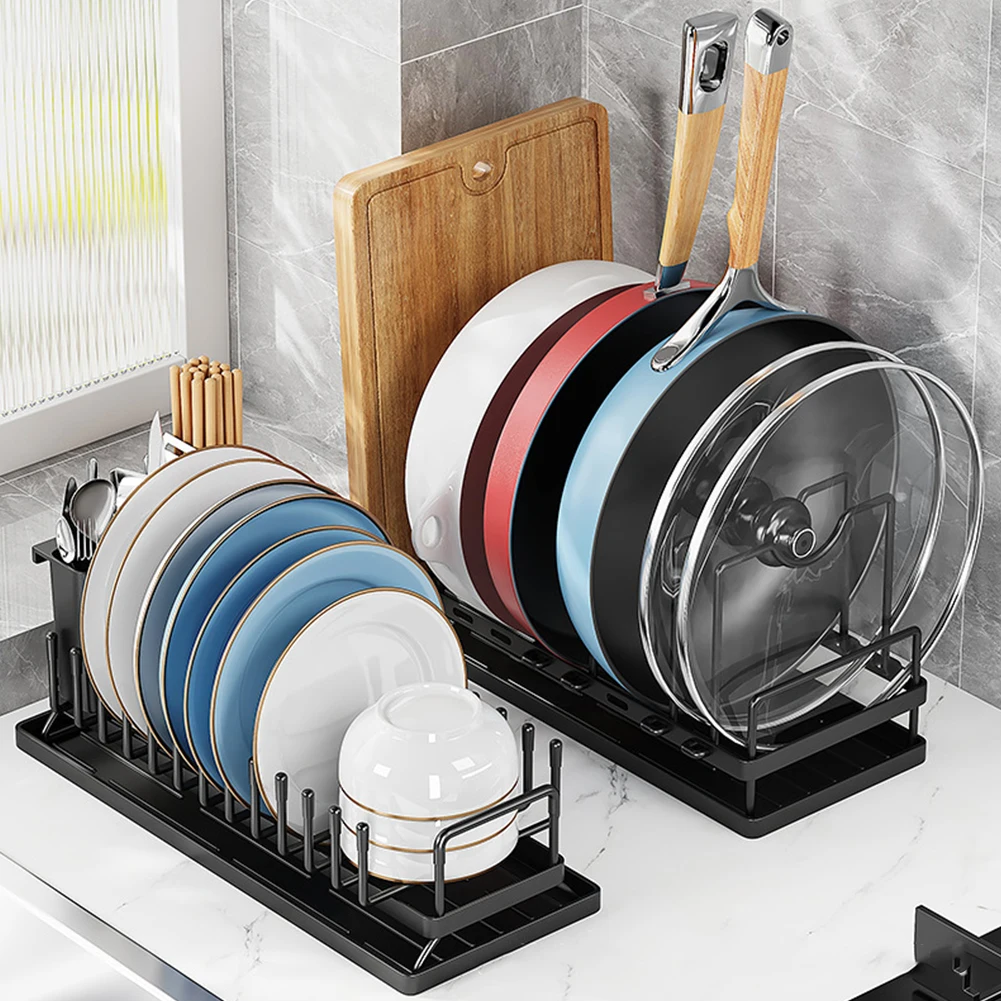 

Set Of 2 Carbon Steel Dish Drying Rack Space Saving Plate Organizer Dish Drying Rack Pots Pans Lid Storage Rack For Kitchen Sink