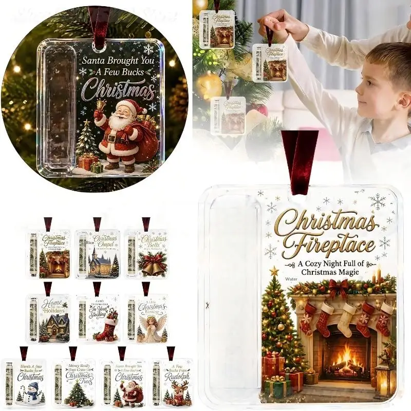 Cute Christmas Money Pendant Acrylic Money Holder Ornament Xmas Party Home Decor