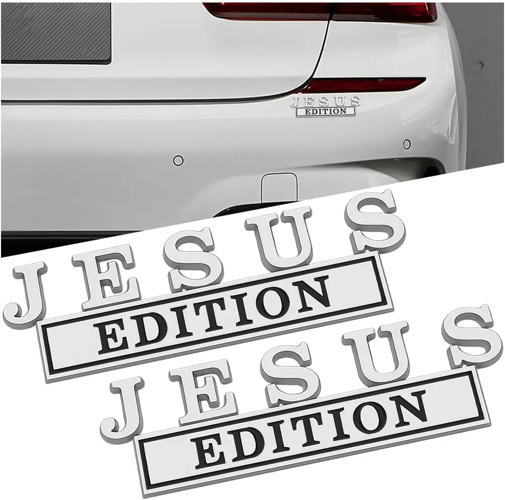 

2pcs Jesus Edition Car Emblem Stickers,3D Christian Symbol Vehicle Bumper Window Badge,Waterproof for SUV RV Truck(Silver Black)