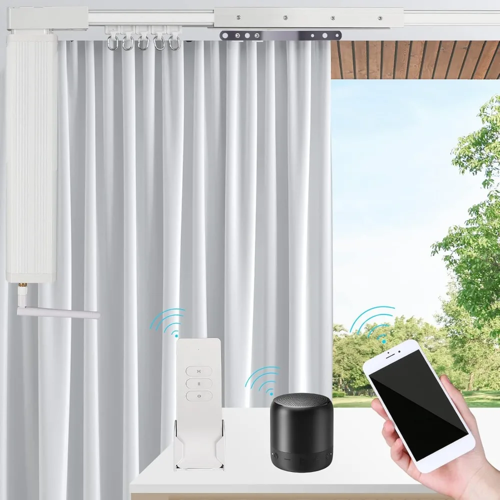 

Smart curtains support Alexa voice control, Google Home,Tuya app remote opener, electric curtain rod with remote control (125 ")