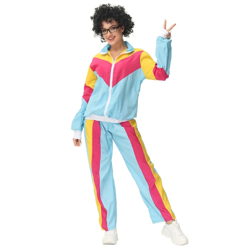 Karneval Party Halloween 80er 90er Disco Hippie Cosplay Kostüm Erwachsene Frauen Hosen Jacke Mantel Outfits Sportbekleidung Retro Anzug oi1857