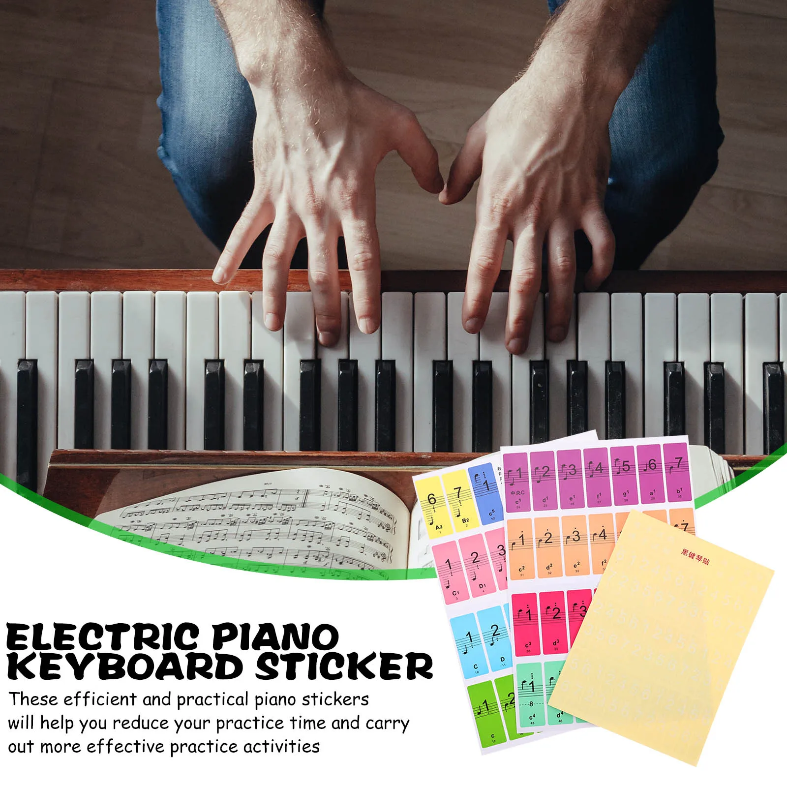 

2 Pcs Removable Electric Piano Keyboard Stickers Note Guide Applique Beginner Colorful Training
