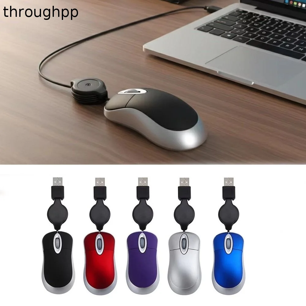Retractable Cable USB Wired Mouse Lightweight Plug-and-Play mini Retractable Mouse Portable Ergonomic Shape Computer Mice