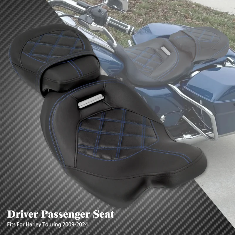 

Motorcycle Two-Up Seat Leather Front Driver Rear Passenger Seat For Harley Touring CVO Electra Street Glide Road King 2009-2023
