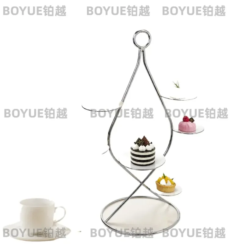 Luxury Stainless Steel Tiered Snack Stand for Afternoon Tea Dessert Display Rack Hotel Party Serving Tray Multi Layer Cake