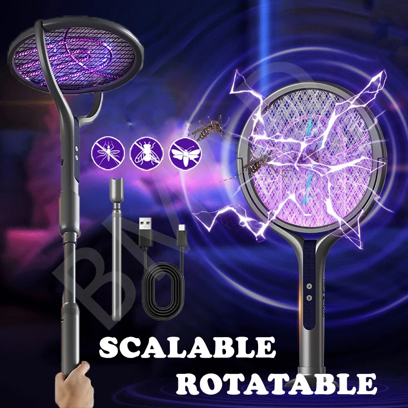 

2800v Mosquito Killer Lamp Multifunctional Angle Telescopic Mosquito Swatter USB Rechargeable Mosquito Swatter Bat Swatter