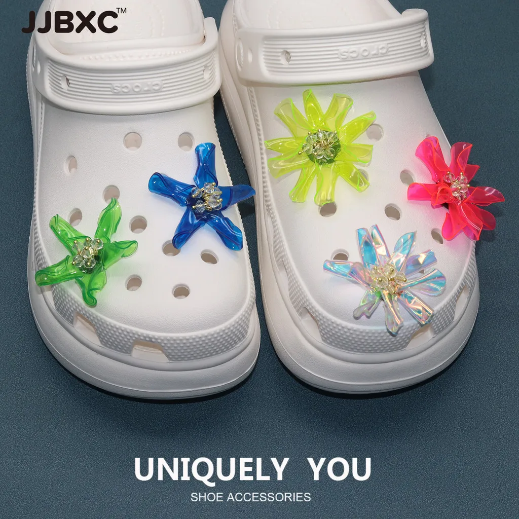 JJBXC CHARM Shoe Buckle Shoe Accessories Colorful Transparent Silicone Flower DIY Fashion Shoes Accessories