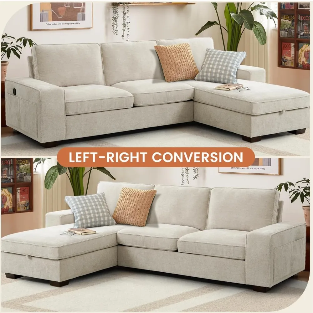 Sofá secional conversível, sofá em forma de L, sofá reversível multifuncional com USB