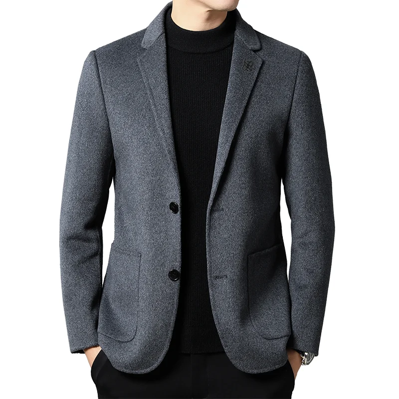 2023  Men\'s Business Double-sided Wool Tweed Youth Leisure Tweed Solid Color Small Suit Korean Version of The West Coat Blazer