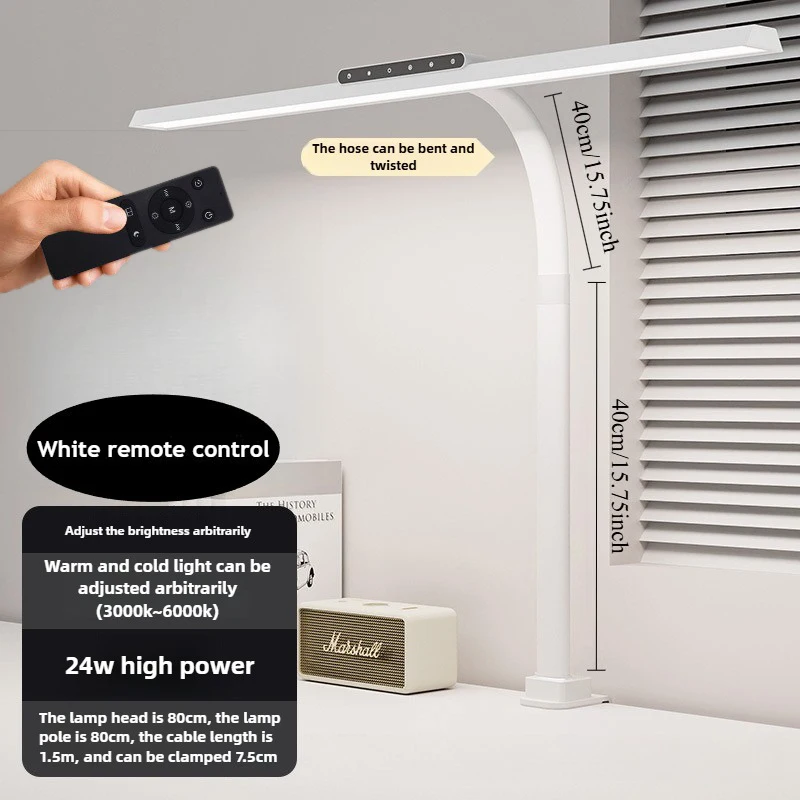 

24W LED High Brightness Desk Lamp with Touch Remote Control Eye Protection Long Arm Clip-On for Student Computer Work Lighting