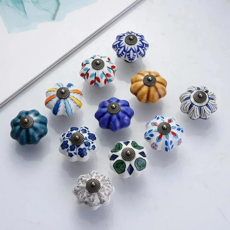 1Pc New Garden American Pumpkin Handpainted Single Hole Ceramic Handle Cabinet Drawer Door 40MM