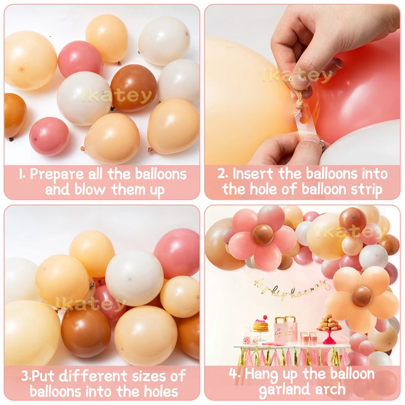 128Pcs Boho Daisy Pastel Balloon Garland Arch Kit Blush Nude Dusty Pink Brown for Baby Shower Wedding Safari Party Decoration