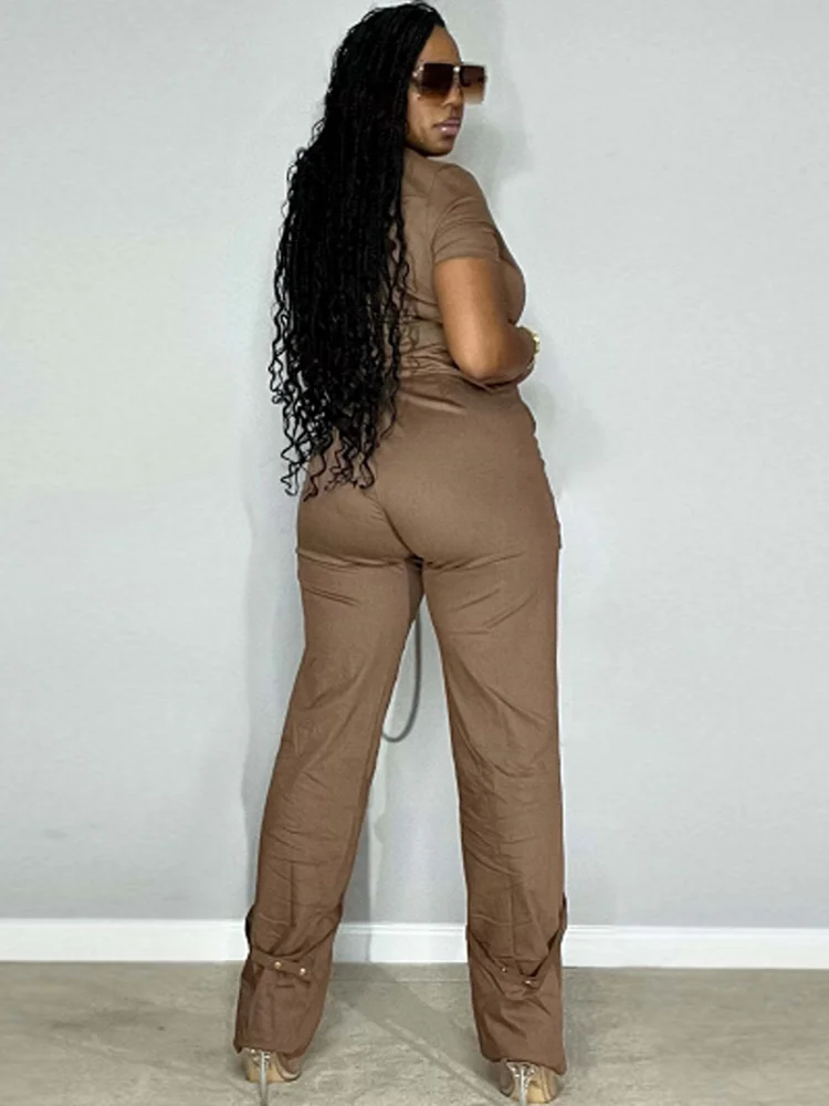 2024 New Style Brand Fashion Hip Hop Style Women Jumpsuit Special Solid Color Turn Down Collar Short Sleeve Romper Jumpsuit