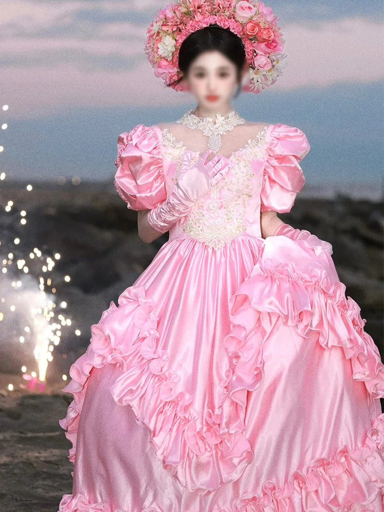 Pink Satin Light Wedding Dress Nostalgic Princess Dress Going Out Photography Studio Themed Adult Dress