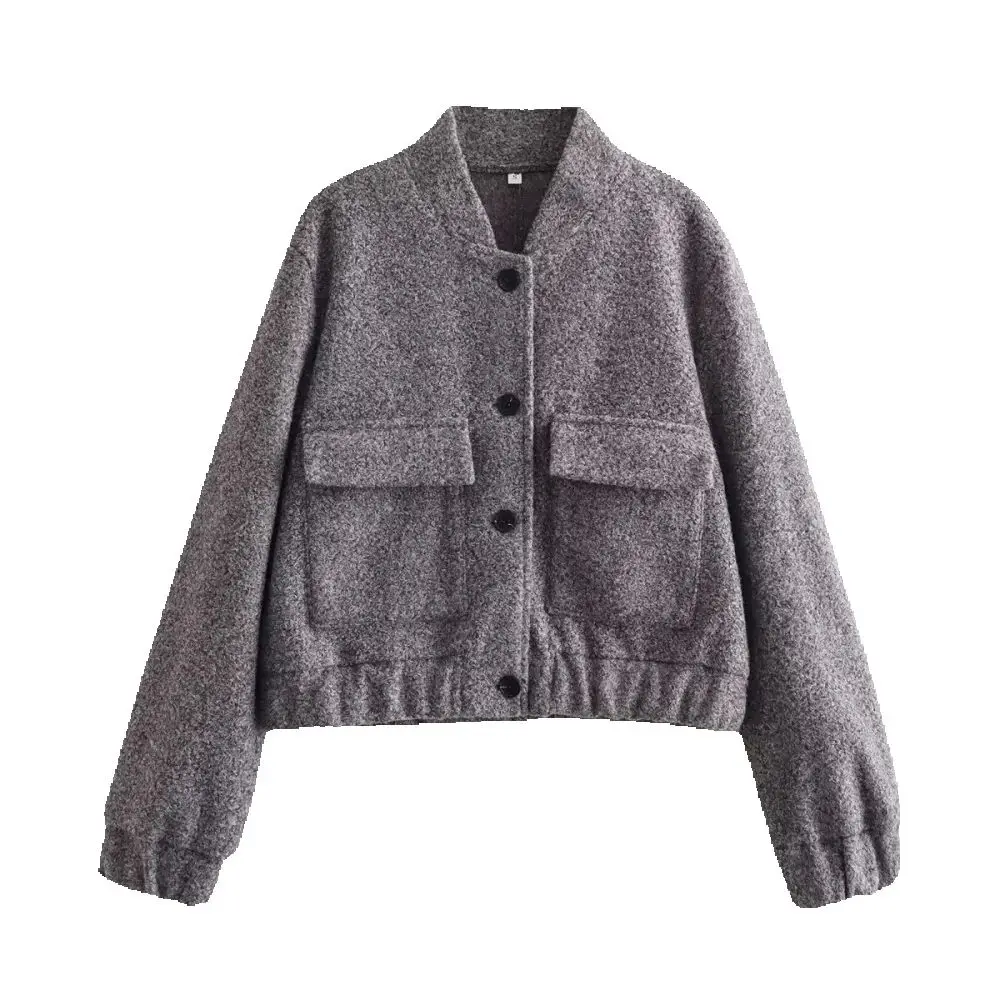 

Женский свободный топ с v-образным вырезом и длинными рукавами, карманом на пуговицах, эластичным носком, осень/зима, новый стиль, шерстяное пальто