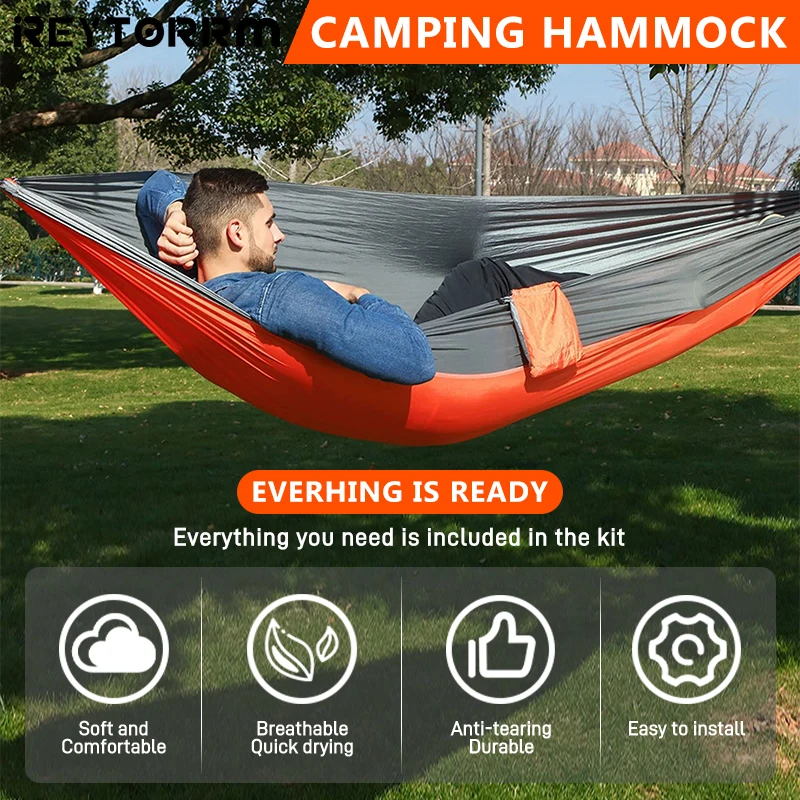 220x100cm Camping Parachute Hammock Single Portable Outdoor Indoor Nylon Hammock Adult Child Swing for Adventure Garden Backyard