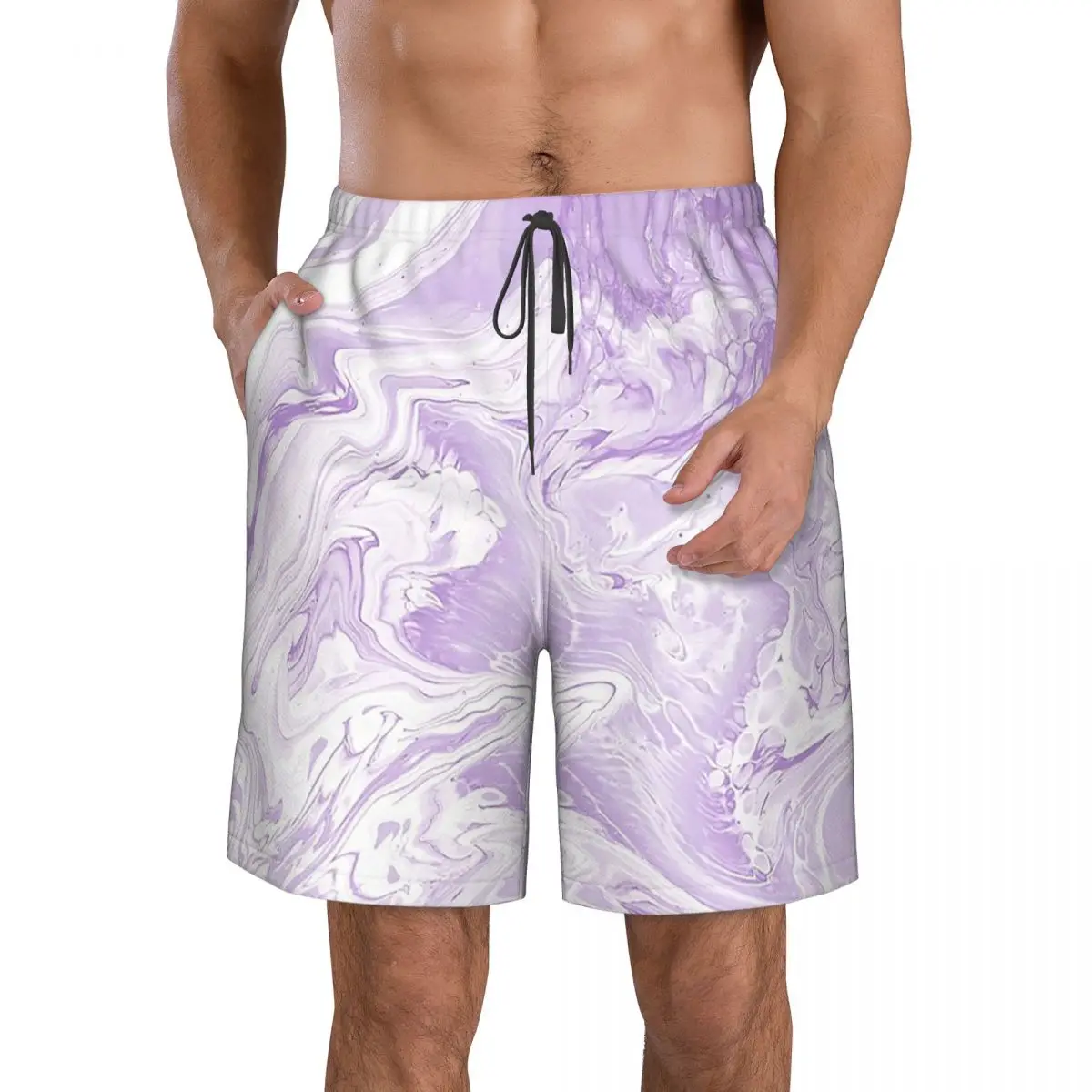 LAVENDER MARBLE Trunks Beach Board Shorts Casual Quick Dry Swim Summer Men Pants